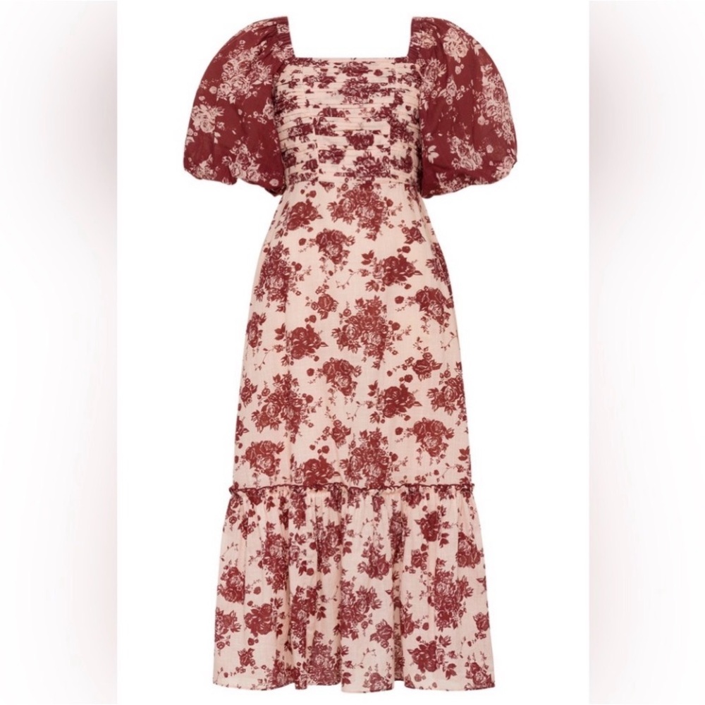 Anna Cate Floral Midi Dress with Puff Sleeves